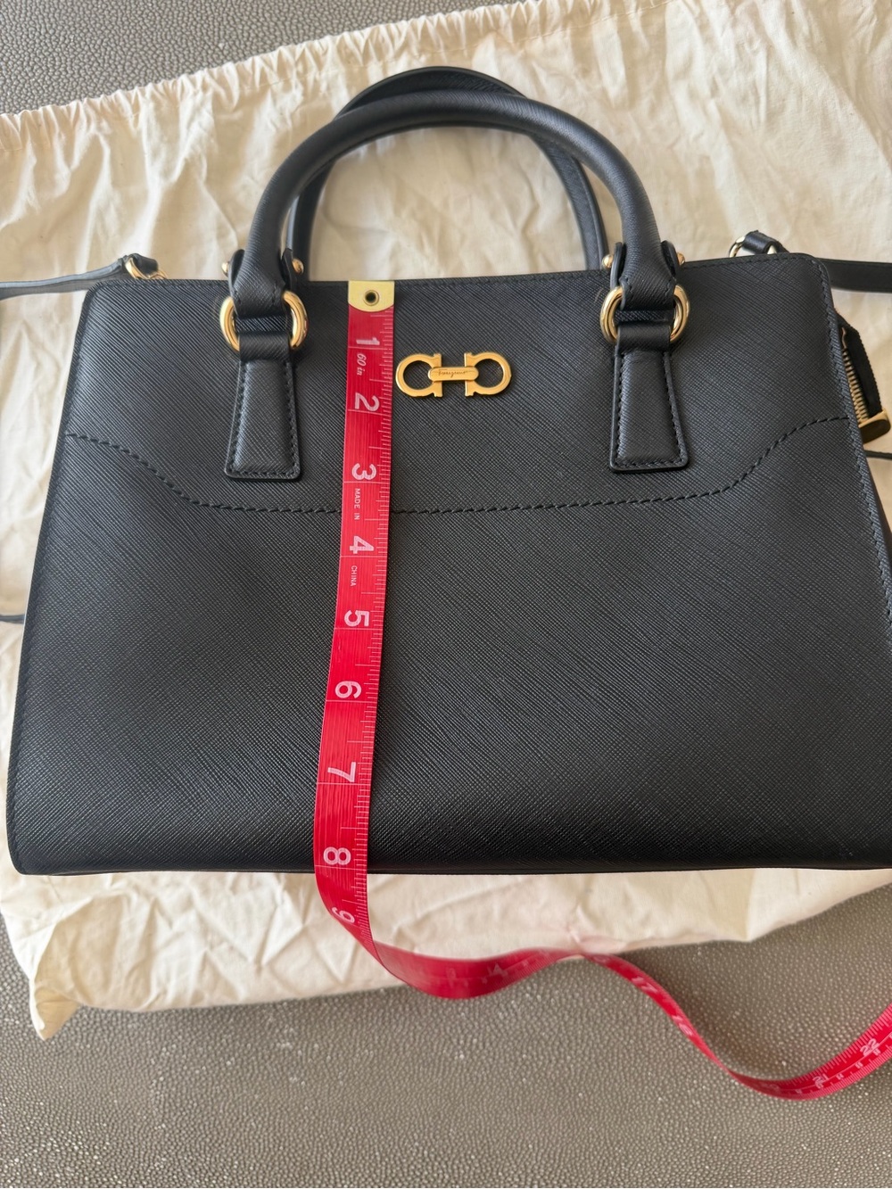 Salvatore Ferragamo Black Leather Satchel with Gold Gancini Hardware - Picture 9 of 13